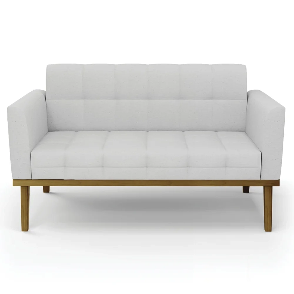 Sofá Namoradeira e 1 Poltrona Base Madeira Castanho Ana Linho Cinza - Ibiza