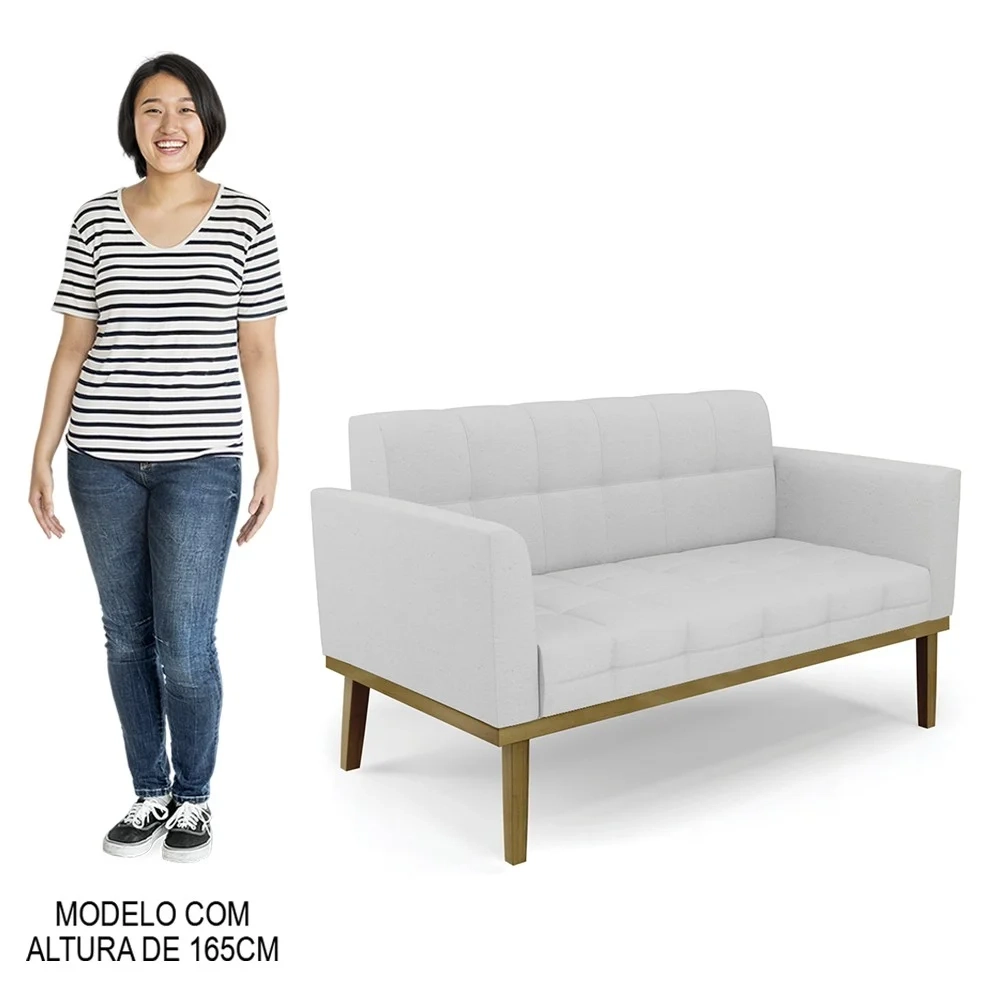 Sofá Namoradeira e 1 Poltrona Base Madeira Castanho Ana Linho Cinza - Ibiza