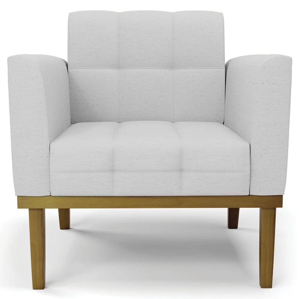 Sofá Namoradeira e 1 Poltrona Base Madeira Castanho Ana Linho Cinza - Ibiza