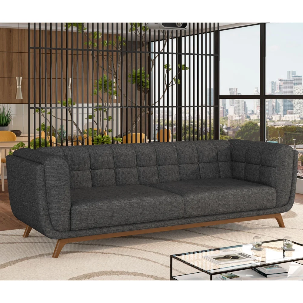 Sofá Living Decorativo 3 Lugares 240cm Bellart Z32 Linho Chumbo - Mpozenato