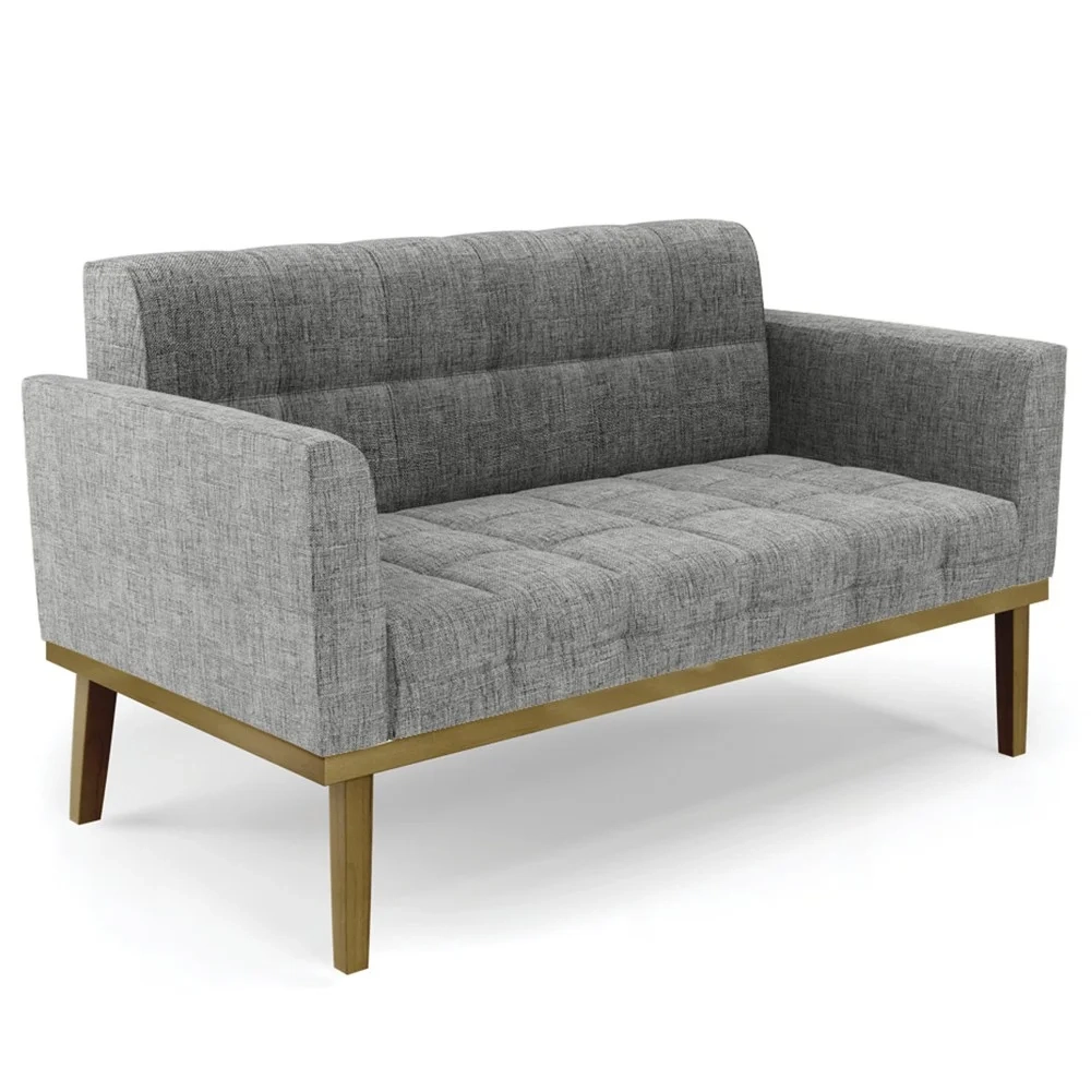 Sofá Namoradeira e 1 Poltrona Base Madeira Castanho Ana Linho Grafite - Ibiza