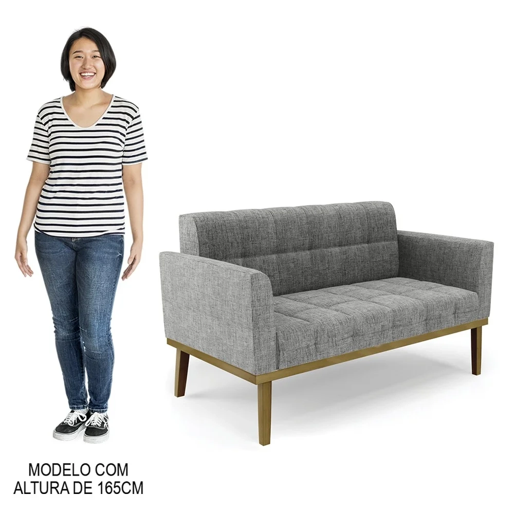 Sofá Namoradeira e 1 Poltrona Base Madeira Castanho Ana Linho Grafite - Ibiza