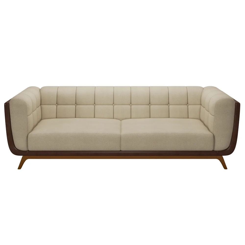 Sofá Living Decorativo 3 Lugares 240cm Bellart Z32 Boucle Bege/Sintético Café - Mpozenato