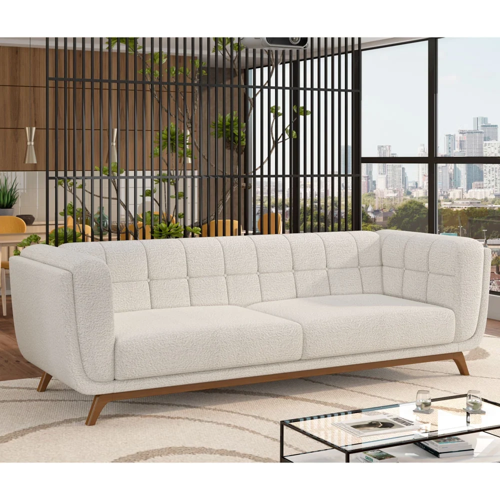 Sofá Living Decorativo 3 Lugares 240cm Bellart Z32 Boucle Branco - Mpozenato