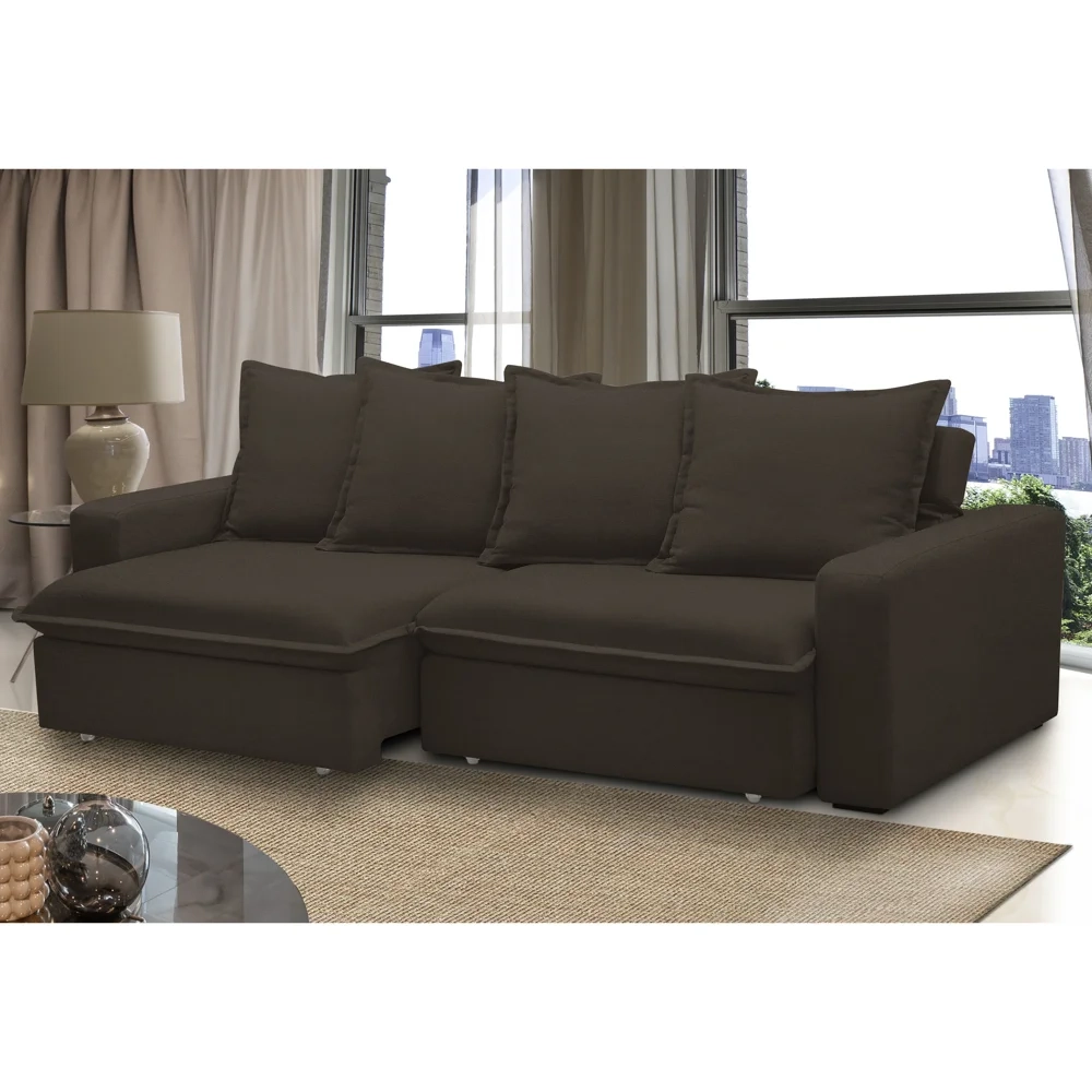 Sofá Retrátil Reclinável 3 Lugares 195cm Roma F05 Veludo Marrom Escuro - Mpozenato