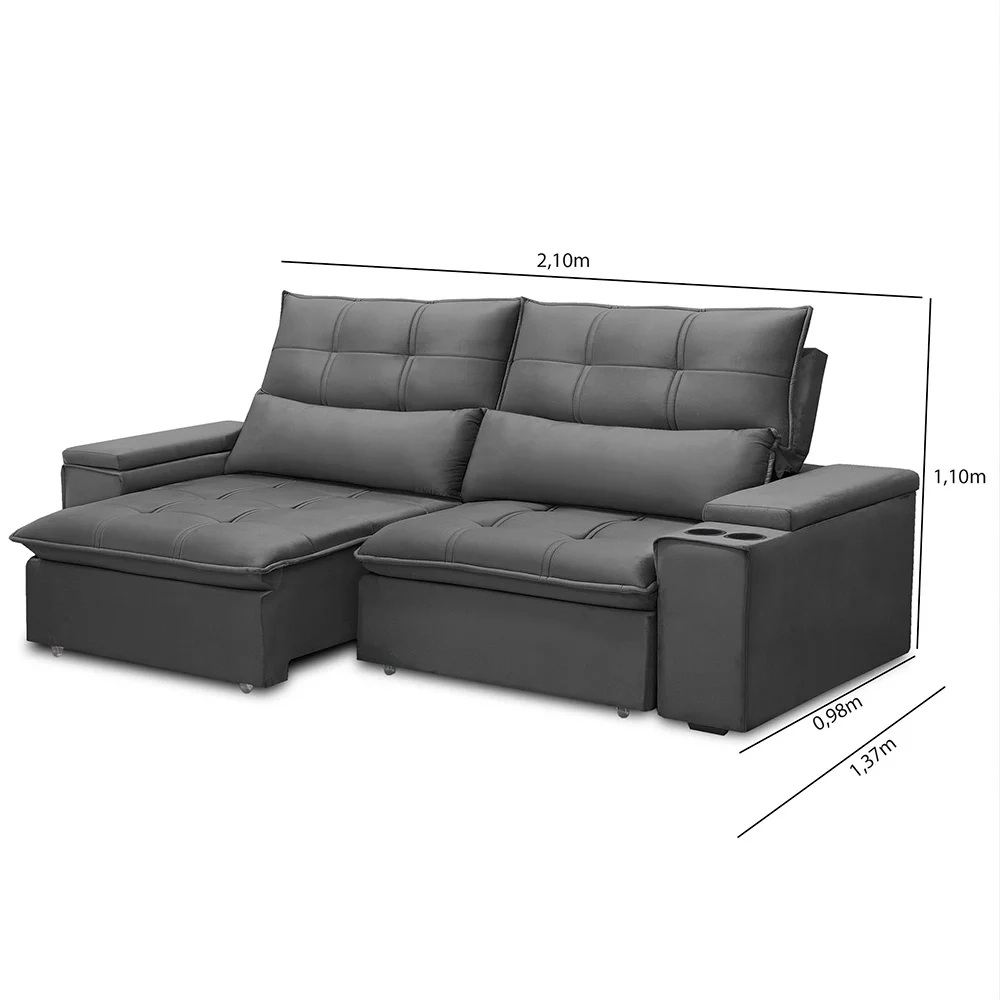 Sofá Retrátil Reclinável 3 Lugares 210cm Moritz F05 Veludo Grafite - Mpozenato