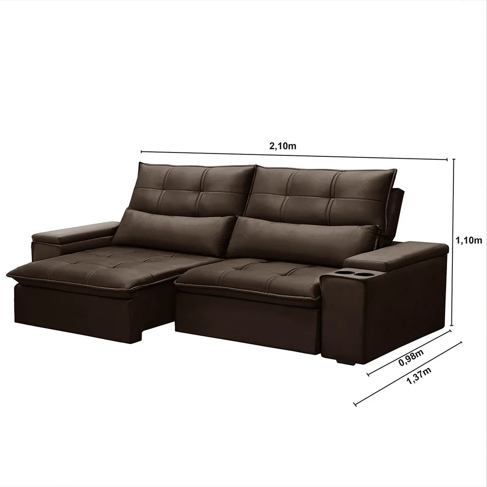 Sofá Retrátil Reclinável 3 Lugares 210cm Moritz F05 Veludo Marrom - Mpozenato