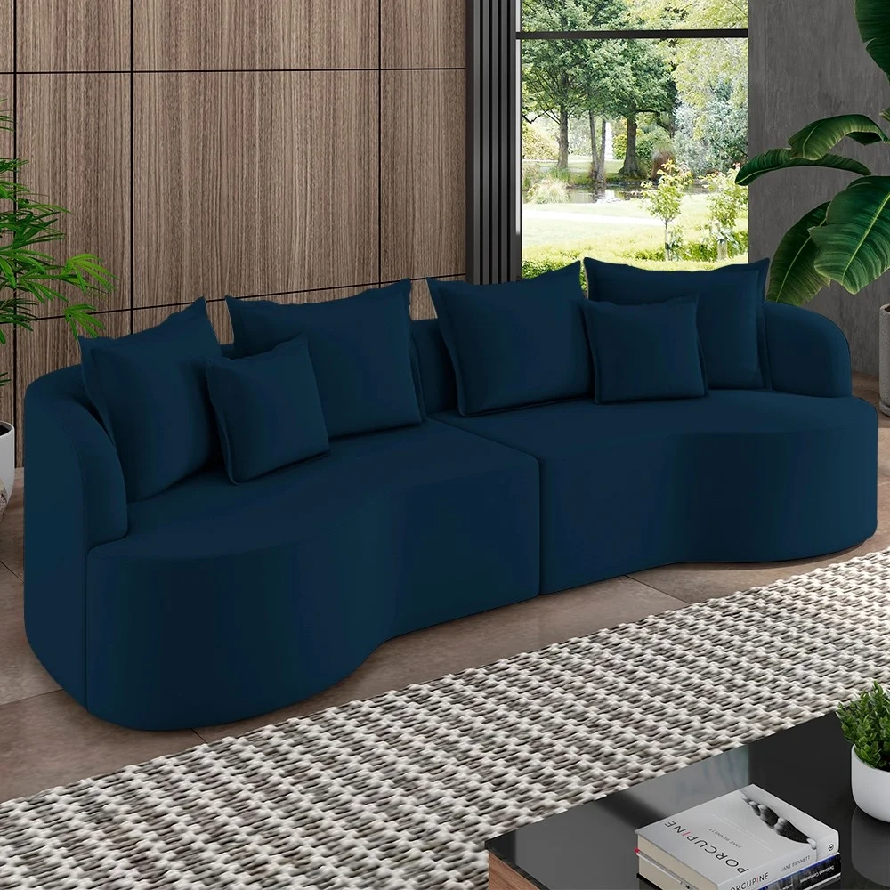 Sofá 4 Lugares 270cm Orgânico Quito Z08 Veludo Azul Marinho - Mpozenato