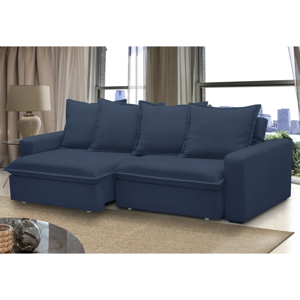 Sofá Retrátil Reclinável 3 Lugares 215cm Roma F05 Veludo Azul - Mpozenato