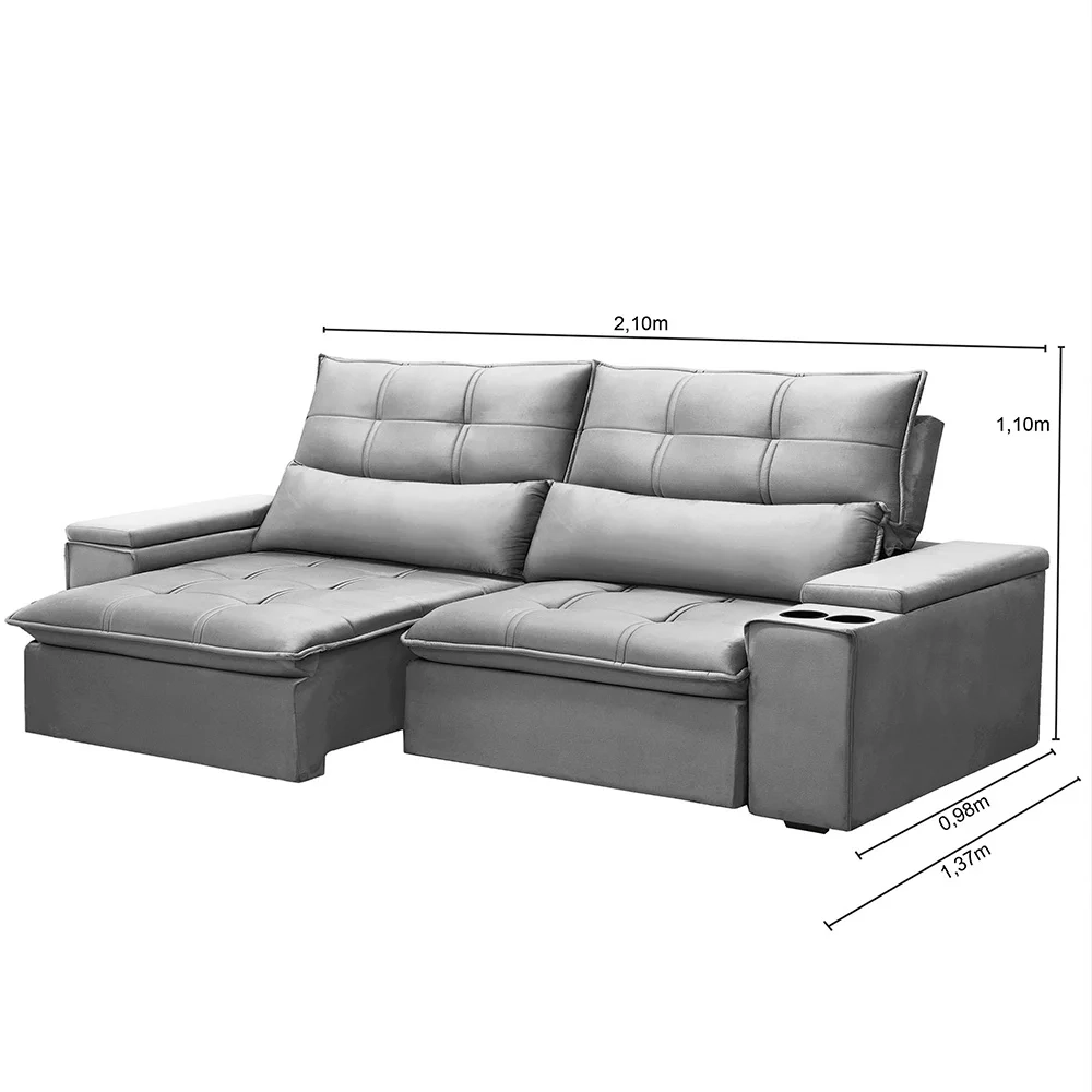 Sofá Retrátil Reclinável 3 Lugares 210cm Moritz F05 Veludo Prata - Mpozenato