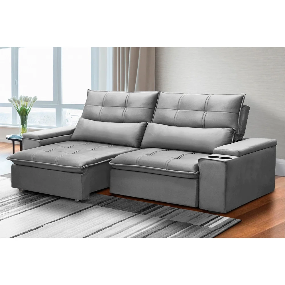 Sofá Retrátil Reclinável 3 Lugares 210cm Moritz F05 Veludo Prata - Mpozenato
