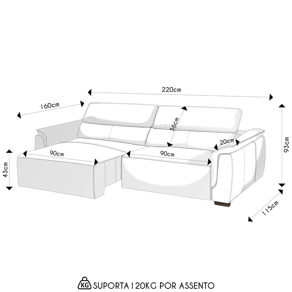 Sofá Retrátil 3 Lugares Sala 220cm Laurie L08 Couro Camel    - Mpozenato
