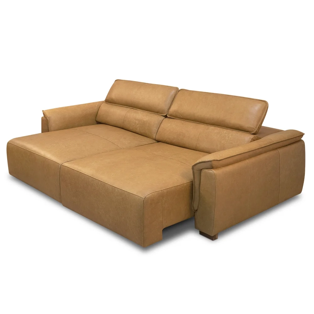 Sofá Retrátil 3 Lugares Sala 220cm Laurie L08 Couro Camel    - Mpozenato