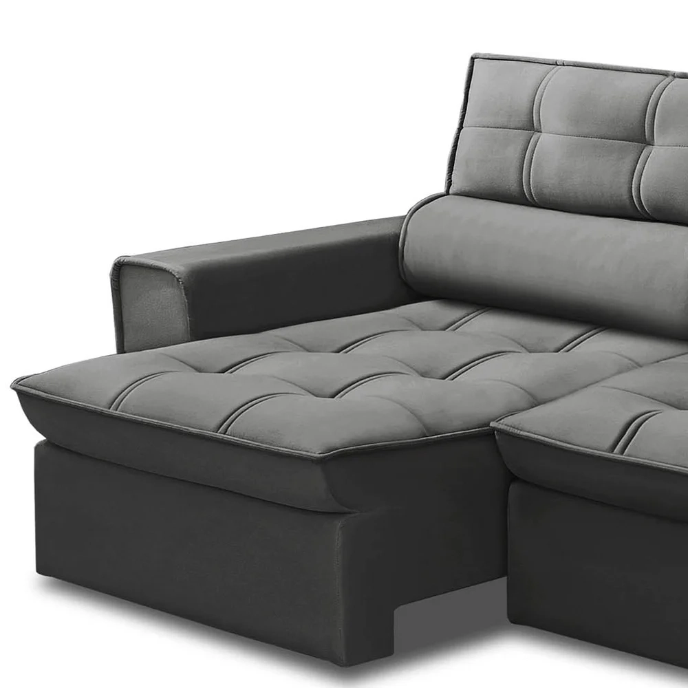 Sofá Retrátil Reclinável 3 Lugares 200cm Blanches F05 Veludo Grafite - Mpozenato