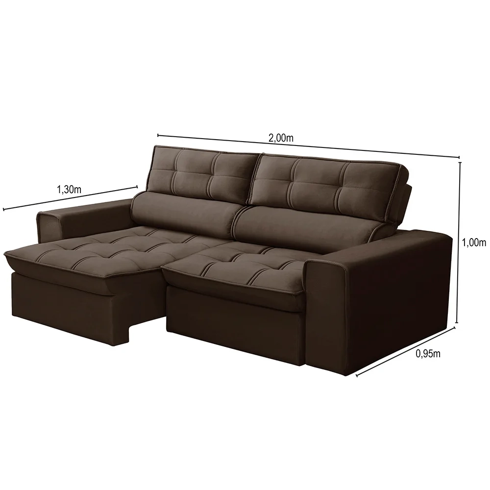 Sofá Retrátil Reclinável 3 Lugares 200cm Blanches F05 Veludo Marrom - Mpozenato