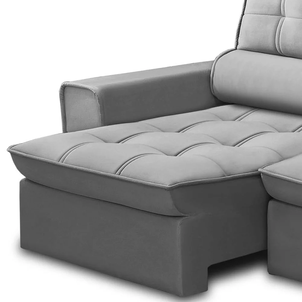 Sofá Retrátil Reclinável 3 Lugares 200cm Blanches F05 Veludo Prata - Mpozenato