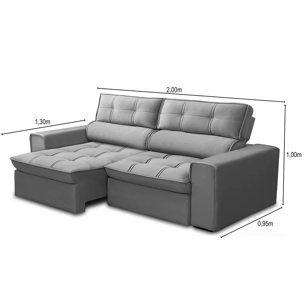 Sofá Retrátil Reclinável 3 Lugares 200cm Blanches F05 Veludo Prata - Mpozenato