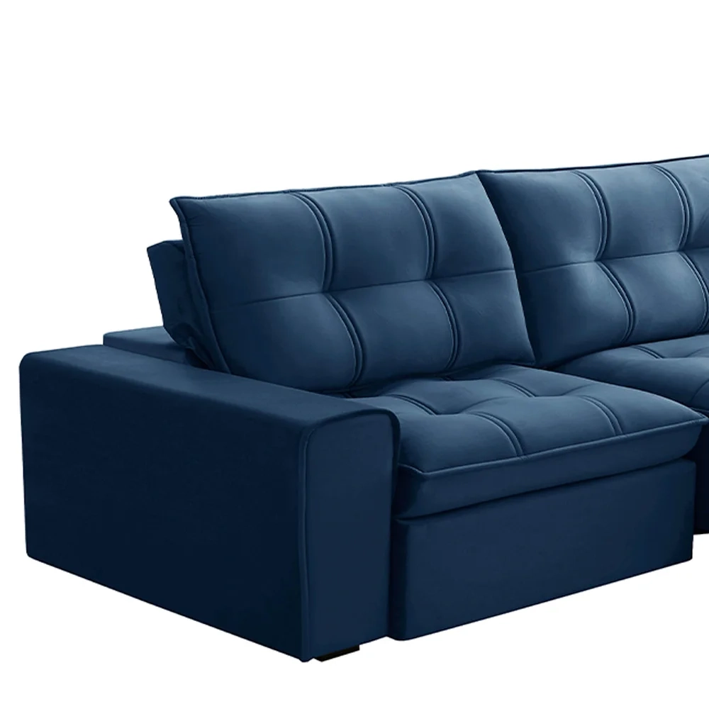 Sofá Retrátil Reclinável 3 Lugares 210cm Argon F05 Veludo Azul - Mpozenato