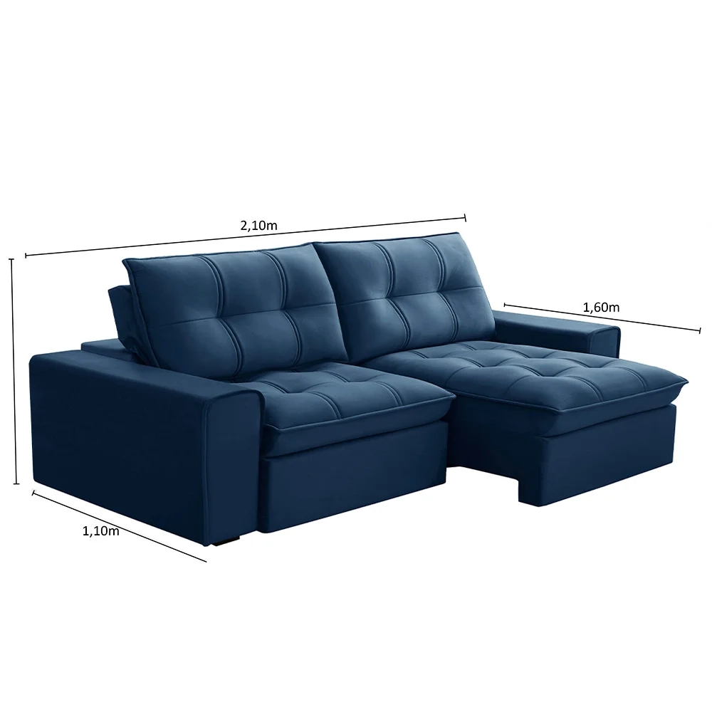 Sofá Retrátil Reclinável 3 Lugares 210cm Argon F05 Veludo Azul - Mpozenato