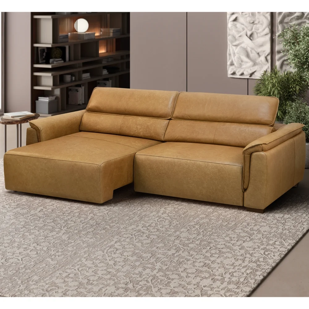 Sofá Retrátil 4 Lugares Sala 280cm Laurie L08 Couro Camel    - Mpozenato