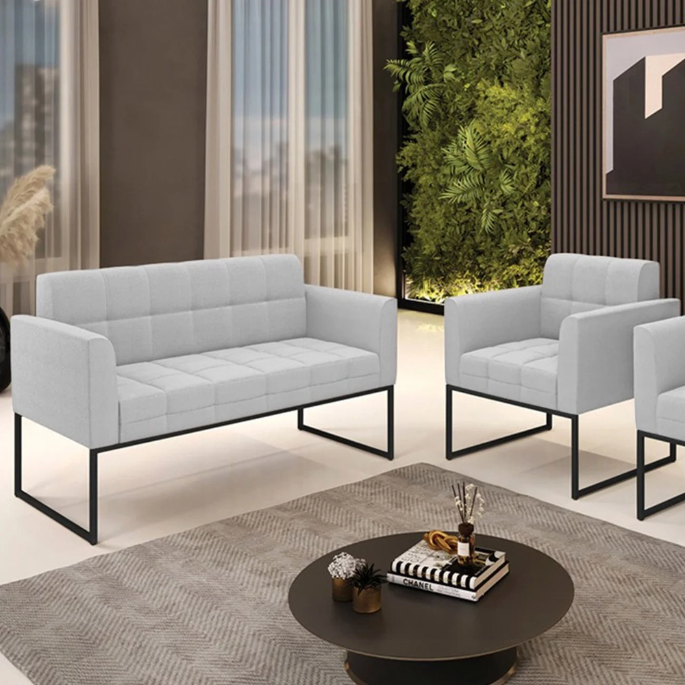 Namoradeira e Poltrona Industrial Preto Ana Boucle Cinza - Ibiza