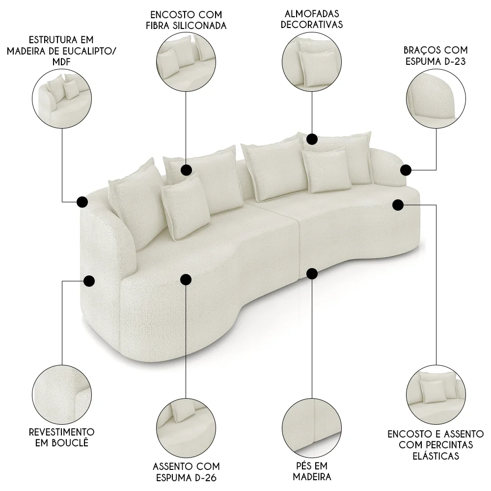 Sofá 4 Lugares 290cm Orgânico Quito Z08 Boucle Areia - Mpozenato