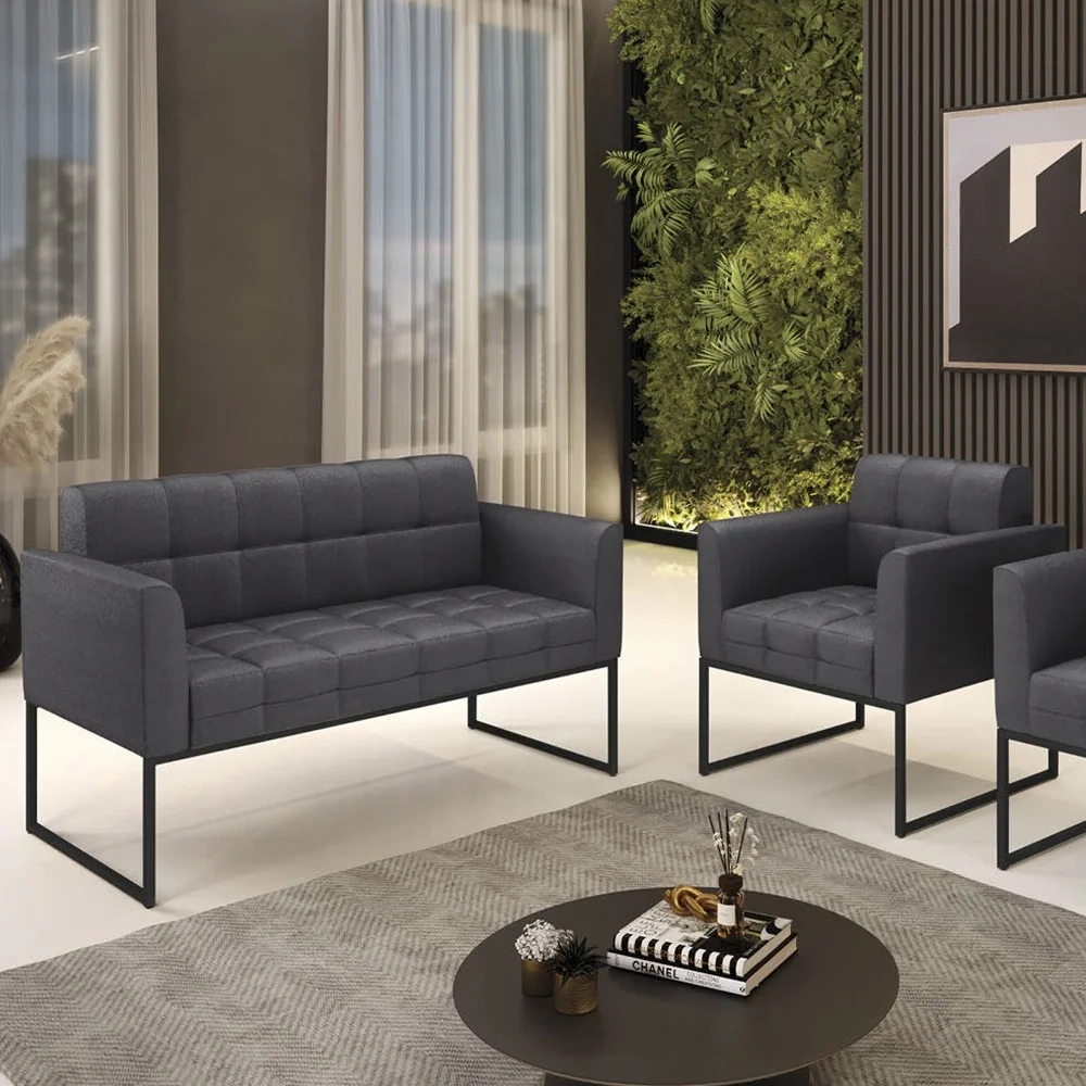 Namoradeira e Poltrona Industrial Preto Ana Boucle Grafite - Ibiza