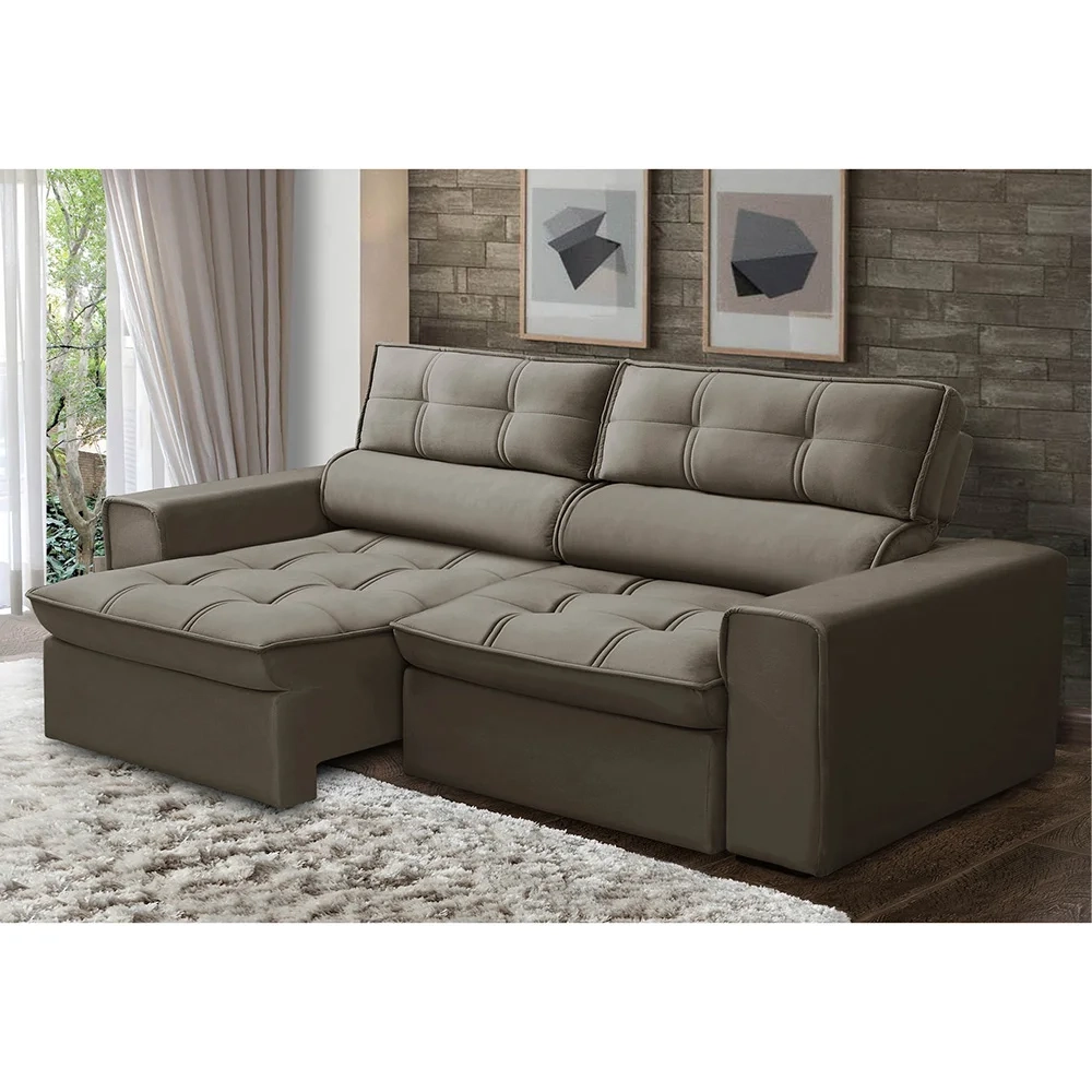 Sofá Retrátil Reclinável 3 Lugares 220cm Blanches F05 Veludo Castor - Mpozenato