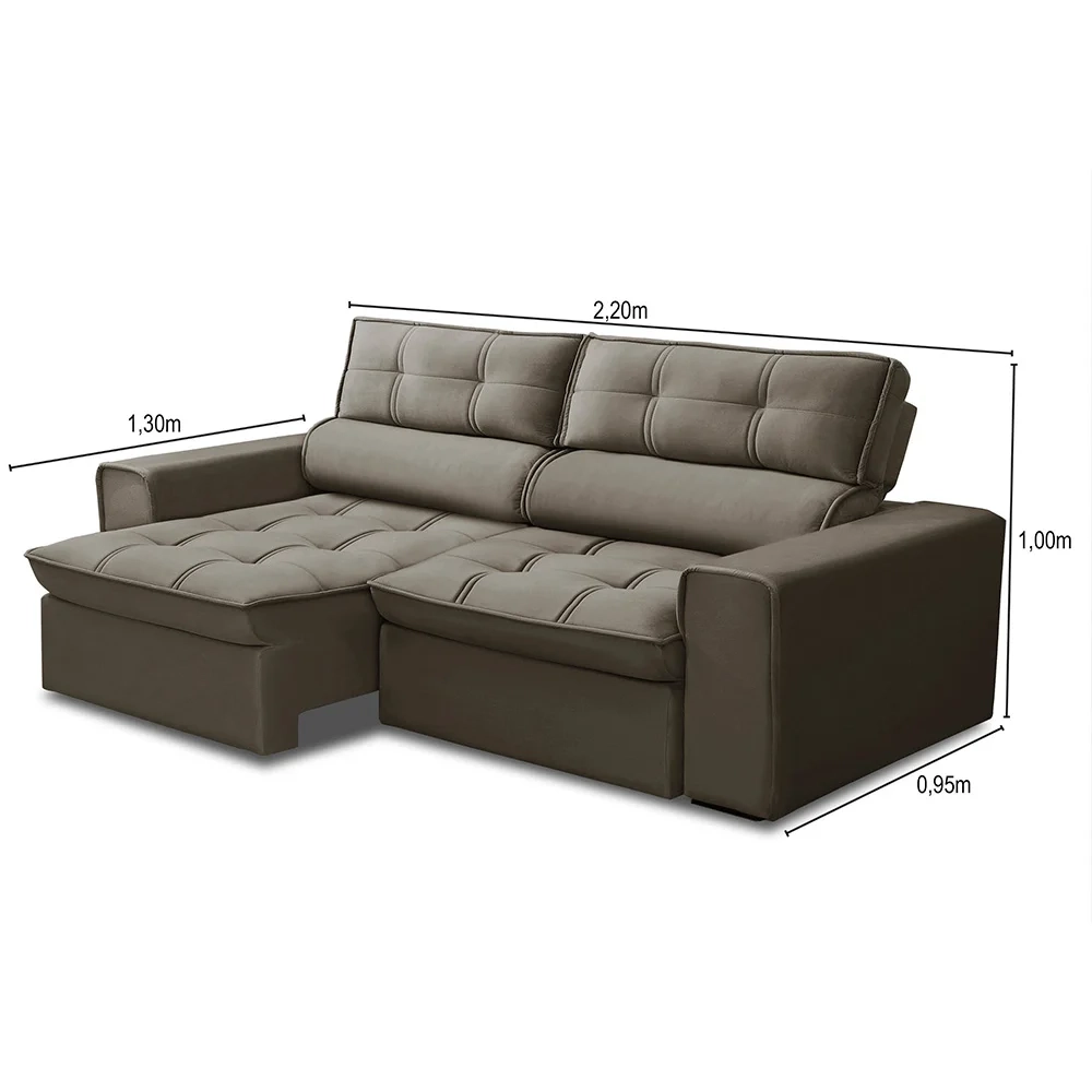 Sofá Retrátil Reclinável 3 Lugares 220cm Blanches F05 Veludo Castor - Mpozenato