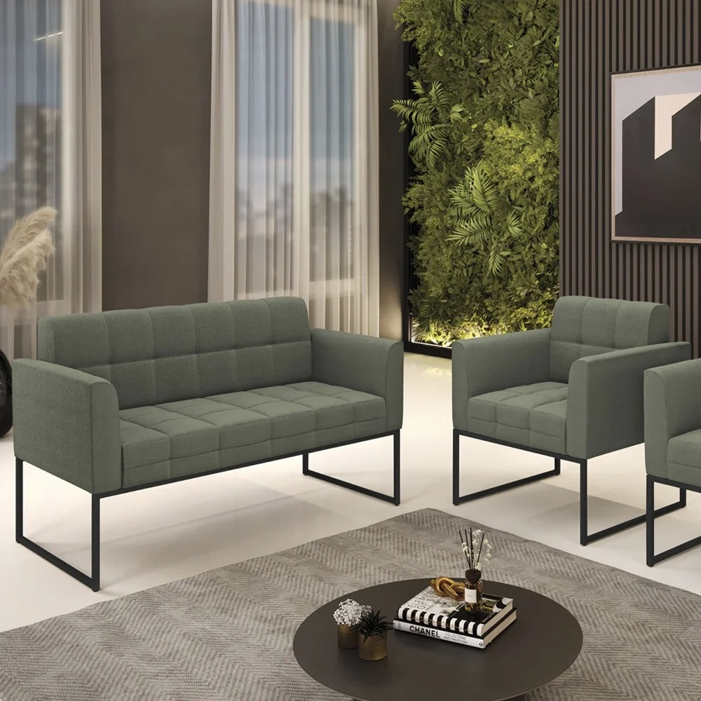 Namoradeira e Poltrona Industrial Preto Ana Boucle Menta - Ibiza