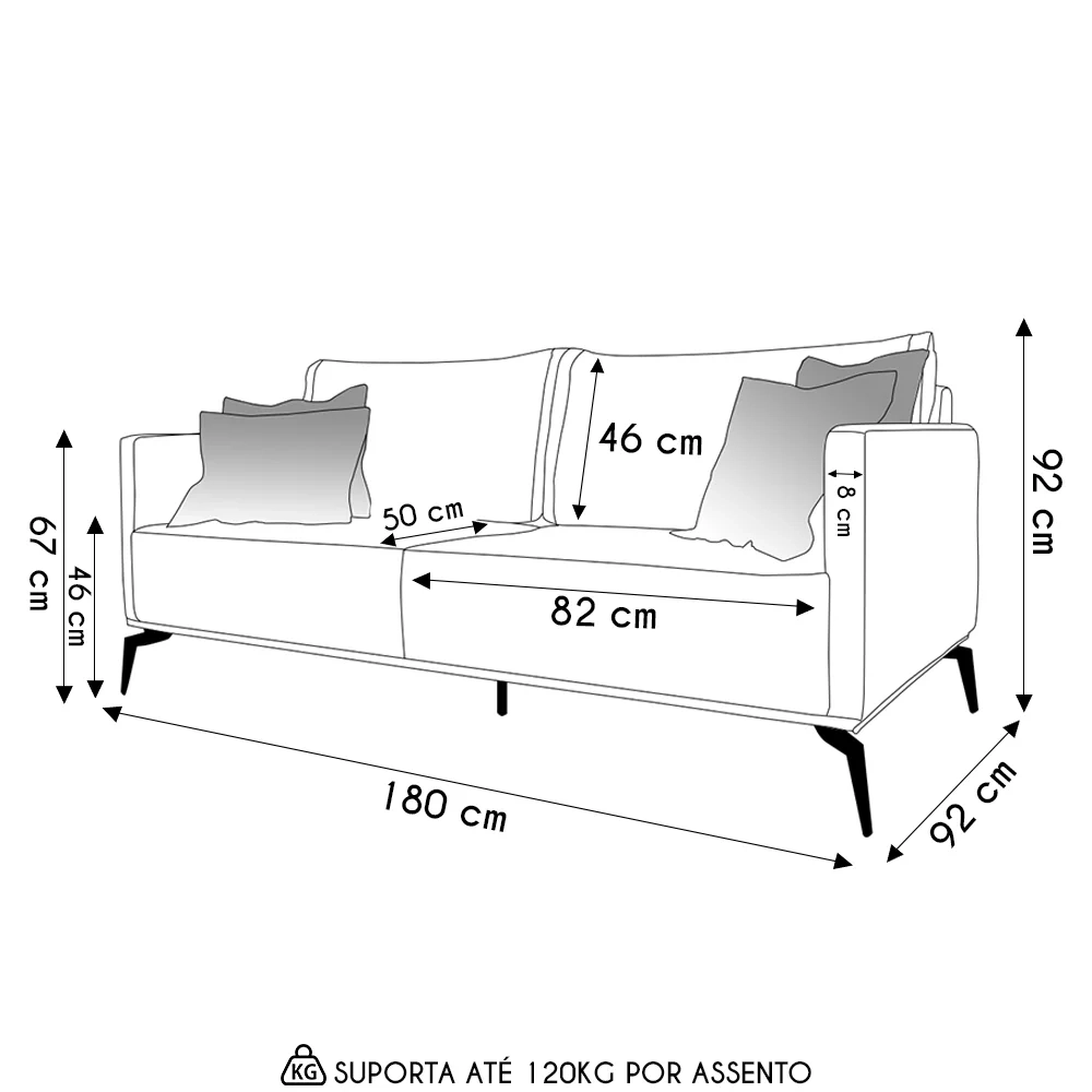 Sofá 2 Lugares 180cm Pés de Metal Vecchia S06 Linho Pérola - Mpozenato
