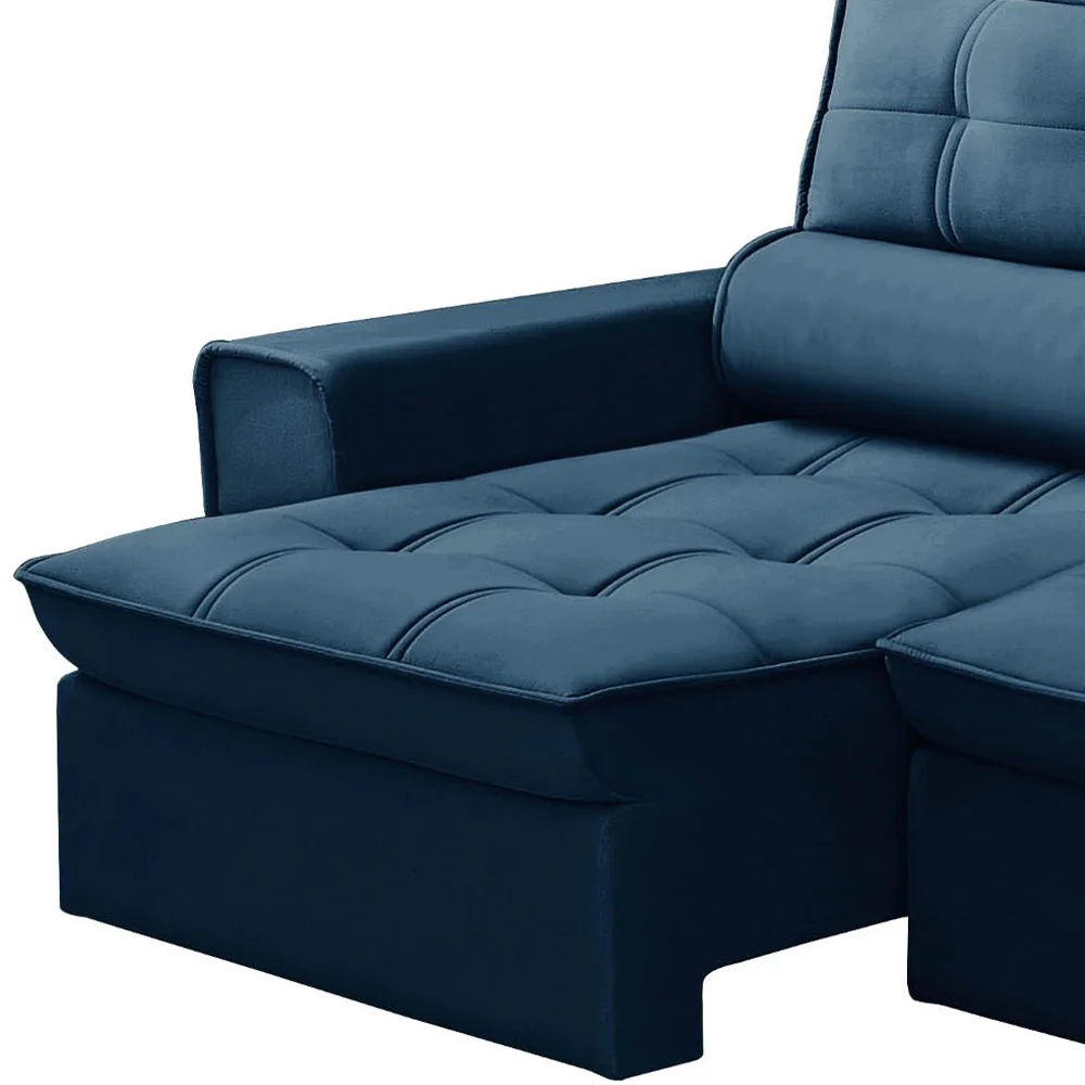 Sofá Retrátil Reclinável 3 Lugares 220cm Blanches F05 Veludo Azul - Mpozenato