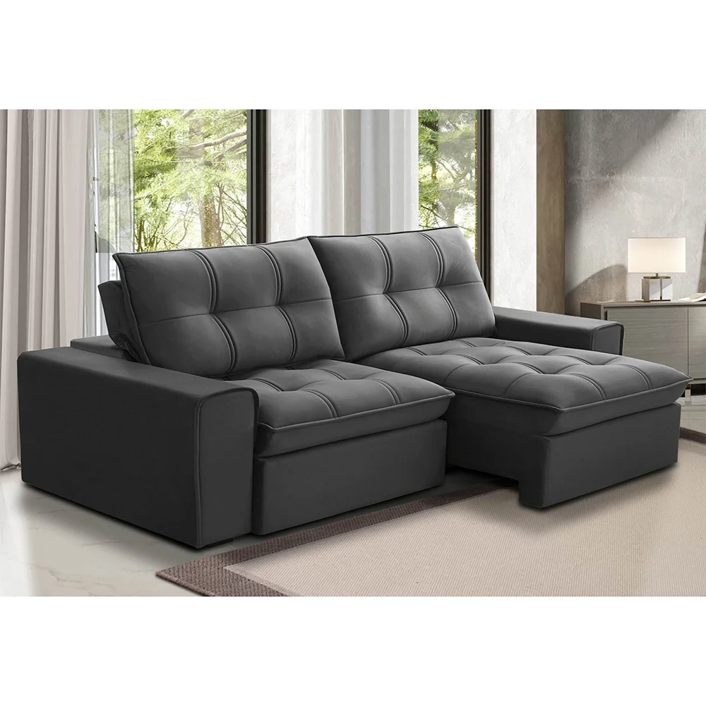 Sofá Retrátil Reclinável 3 Lugares 210cm Argon F05 Veludo Grafite - Mpozenato