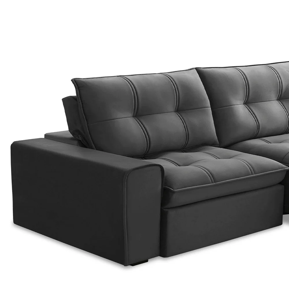Sofá Retrátil Reclinável 3 Lugares 210cm Argon F05 Veludo Grafite - Mpozenato