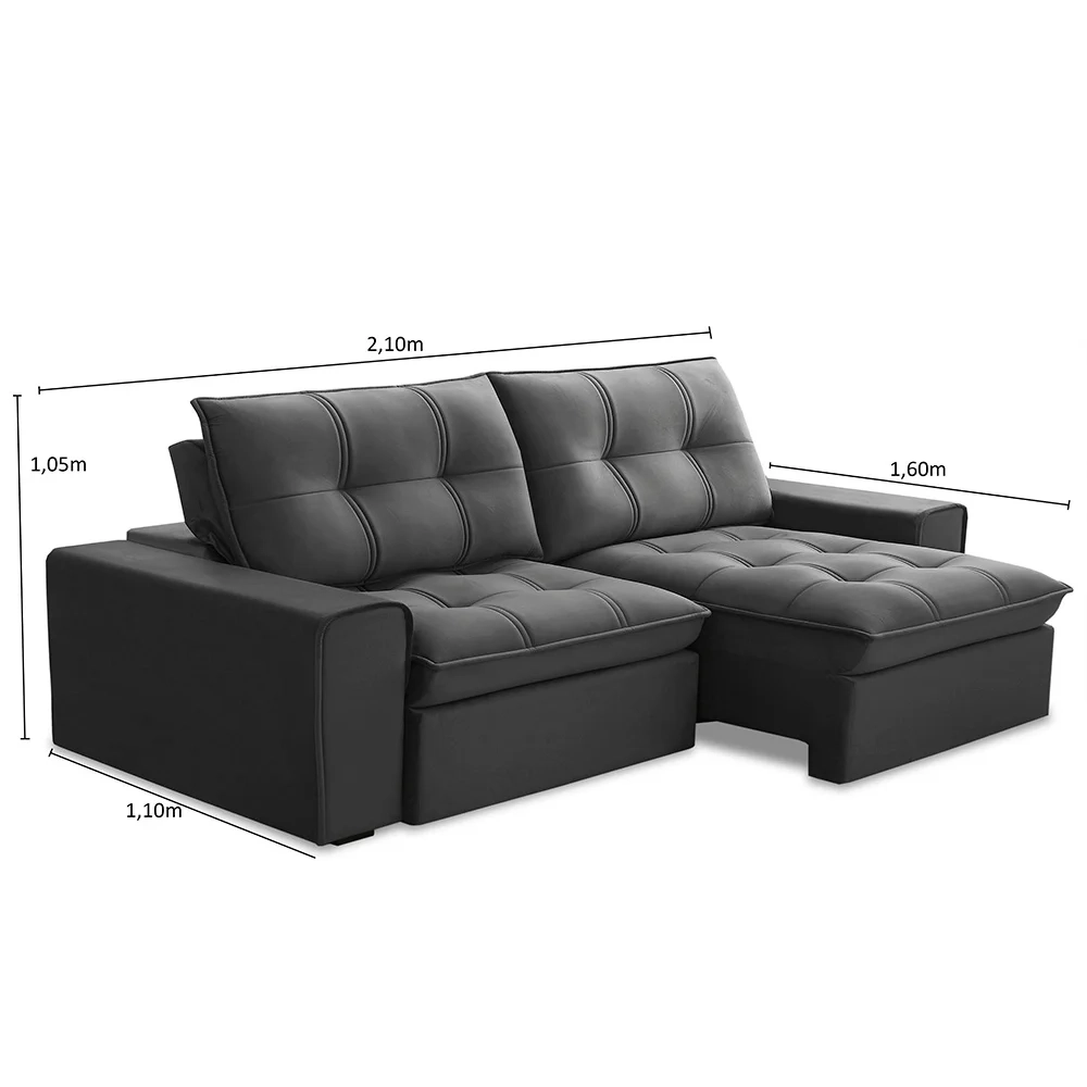 Sofá Retrátil Reclinável 3 Lugares 210cm Argon F05 Veludo Grafite - Mpozenato