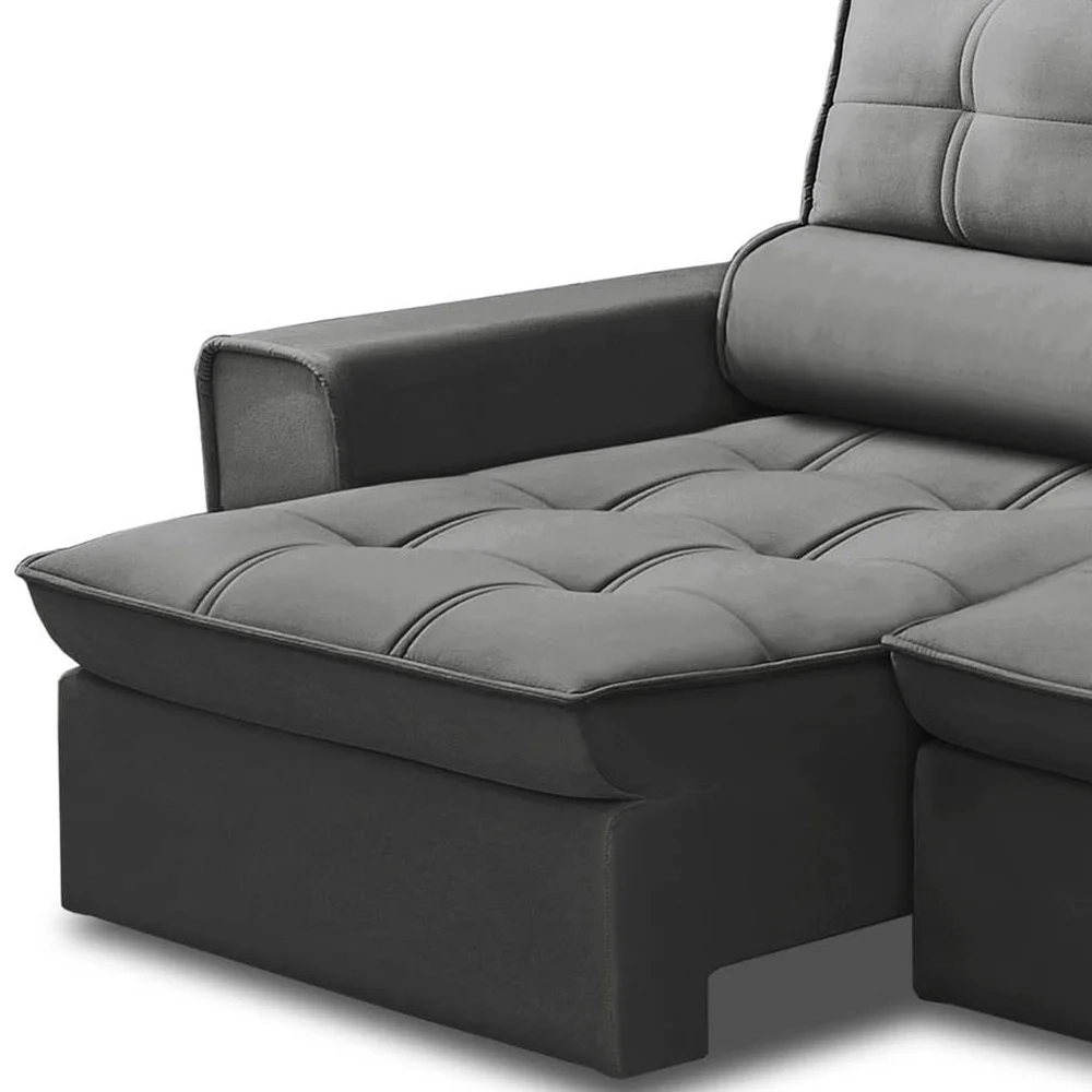 Sofá Retrátil Reclinável 3 Lugares 220cm Blanches F05 Veludo Grafite - Mpozenato