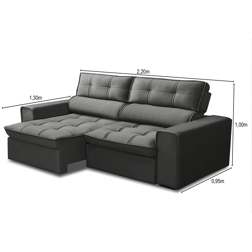 Sofá Retrátil Reclinável 3 Lugares 220cm Blanches F05 Veludo Grafite - Mpozenato