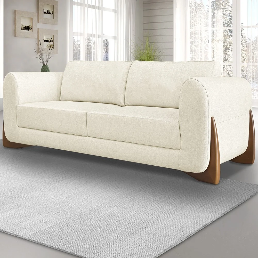 Sofá 2 Lugares Base de Madeira 160cm Izzy S06 Linho Natural - Mpozenato