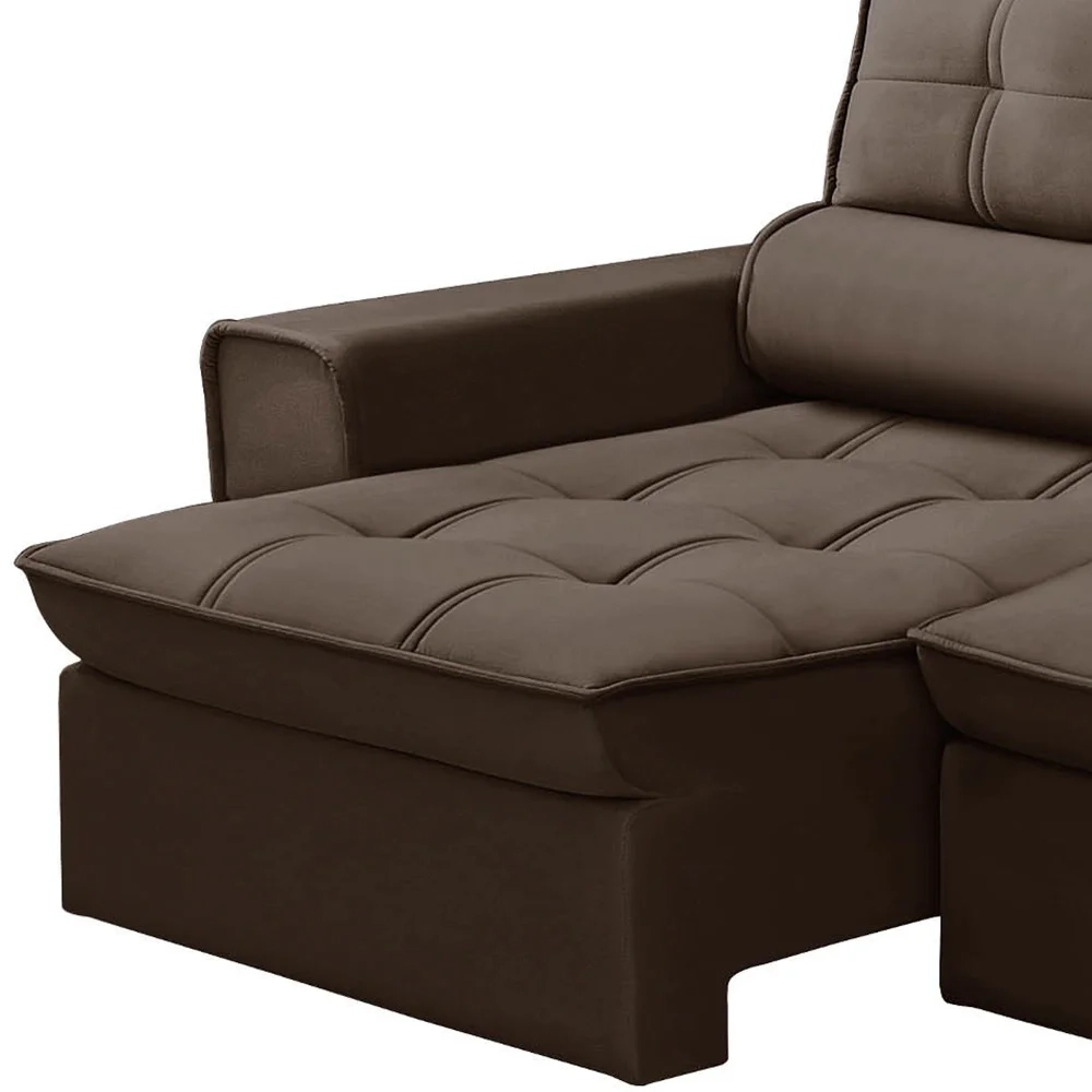 Sofá Retrátil Reclinável 3 Lugares 220cm Blanches F05 Veludo Marrom - Mpozenato