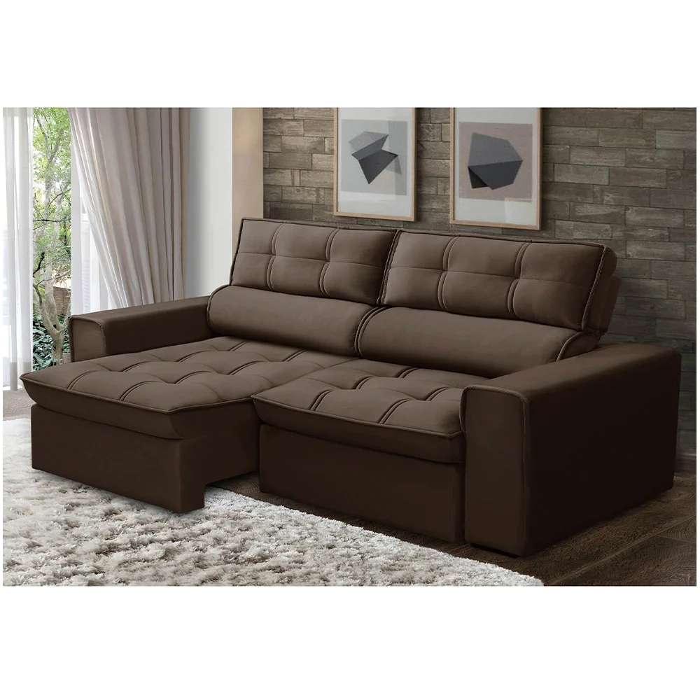 Sofá Retrátil Reclinável 3 Lugares 220cm Blanches F05 Veludo Marrom - Mpozenato
