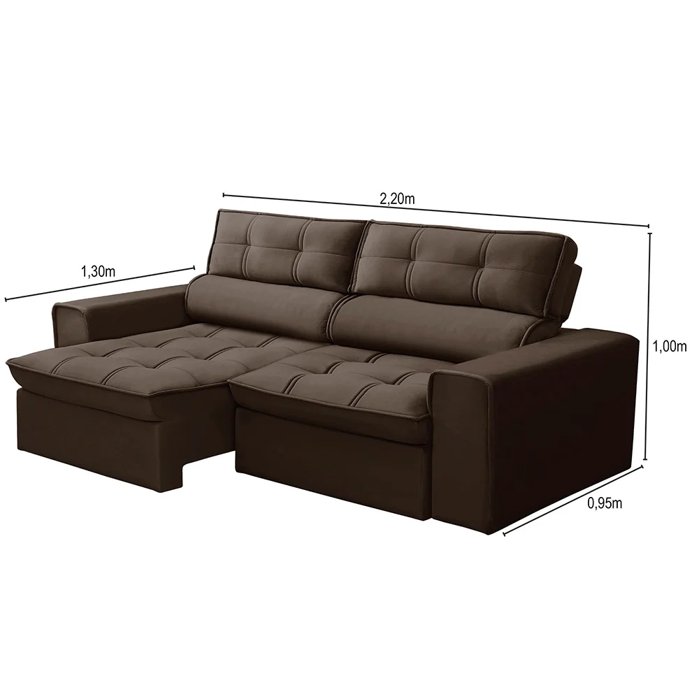 Sofá Retrátil Reclinável 3 Lugares 220cm Blanches F05 Veludo Marrom - Mpozenato