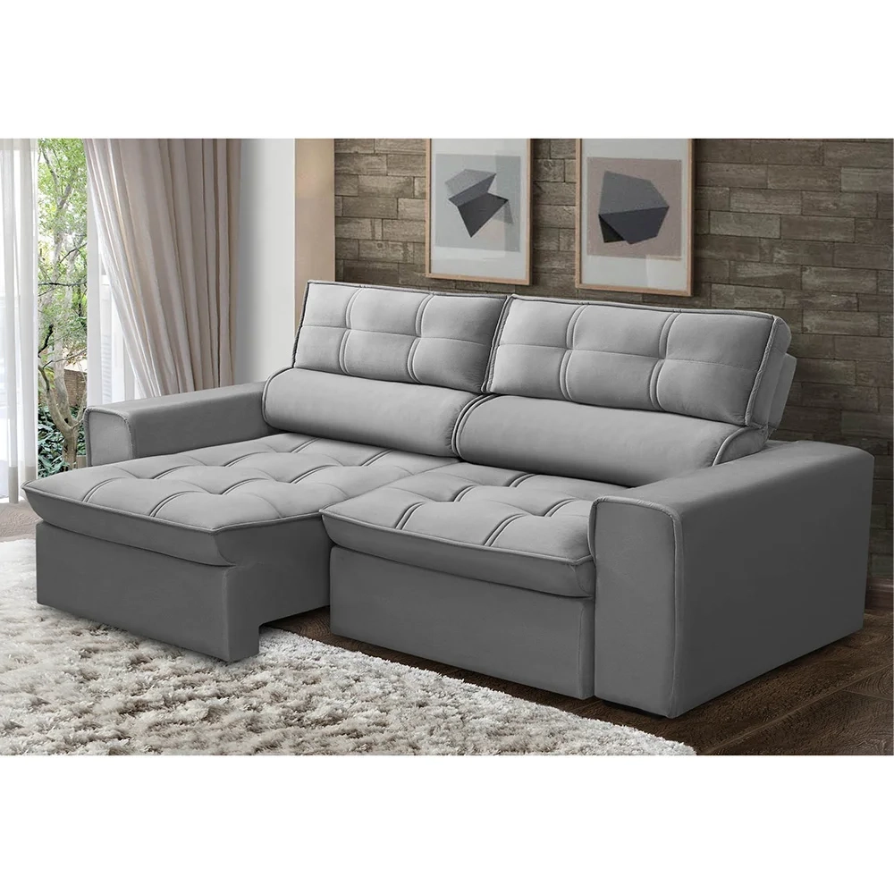 Sofá Retrátil Reclinável 3 Lugares 220cm Blanches F05 Veludo Prata - Mpozenato