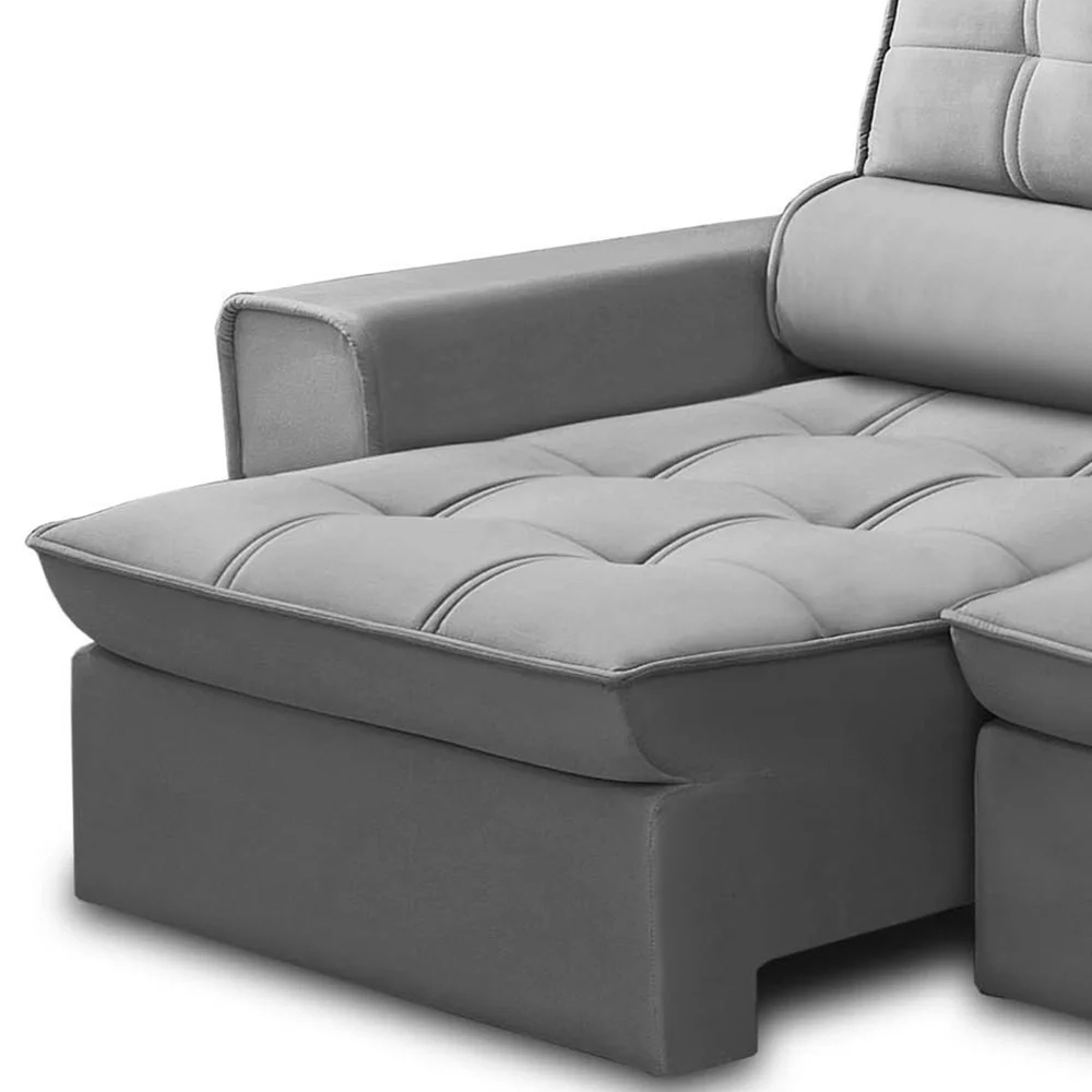 Sofá Retrátil Reclinável 3 Lugares 220cm Blanches F05 Veludo Prata - Mpozenato