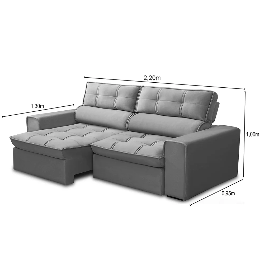 Sofá Retrátil Reclinável 3 Lugares 220cm Blanches F05 Veludo Prata - Mpozenato