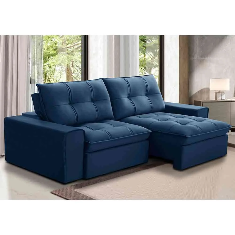 Sofá Retrátil Reclinável 3 Lugares 230cm Argon F05 Veludo Azul - Mpozenato