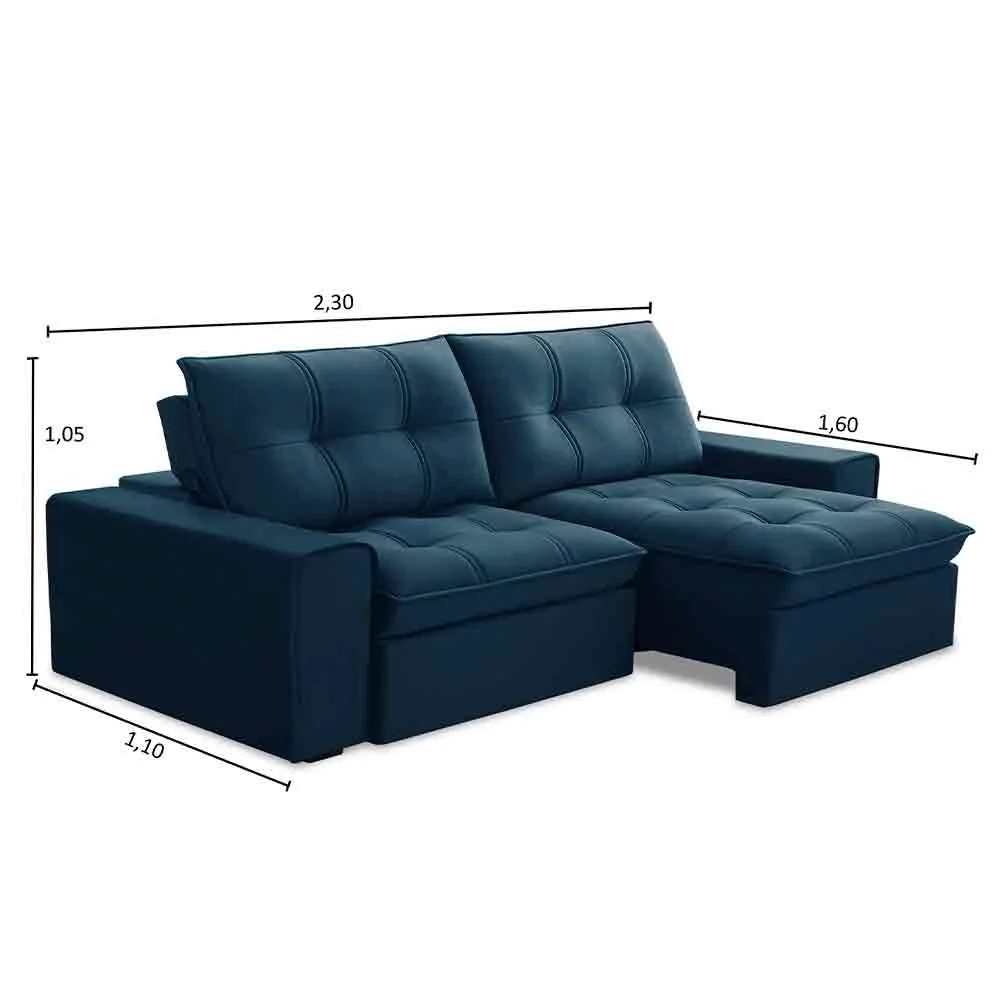Sofá Retrátil Reclinável 3 Lugares 230cm Argon F05 Veludo Azul - Mpozenato