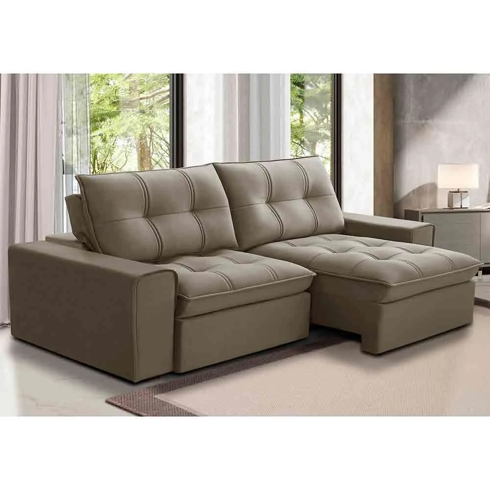 Sofá Retrátil Reclinável 3 Lugares 230cm Argon F05 Veludo Castor - Mpozenato
