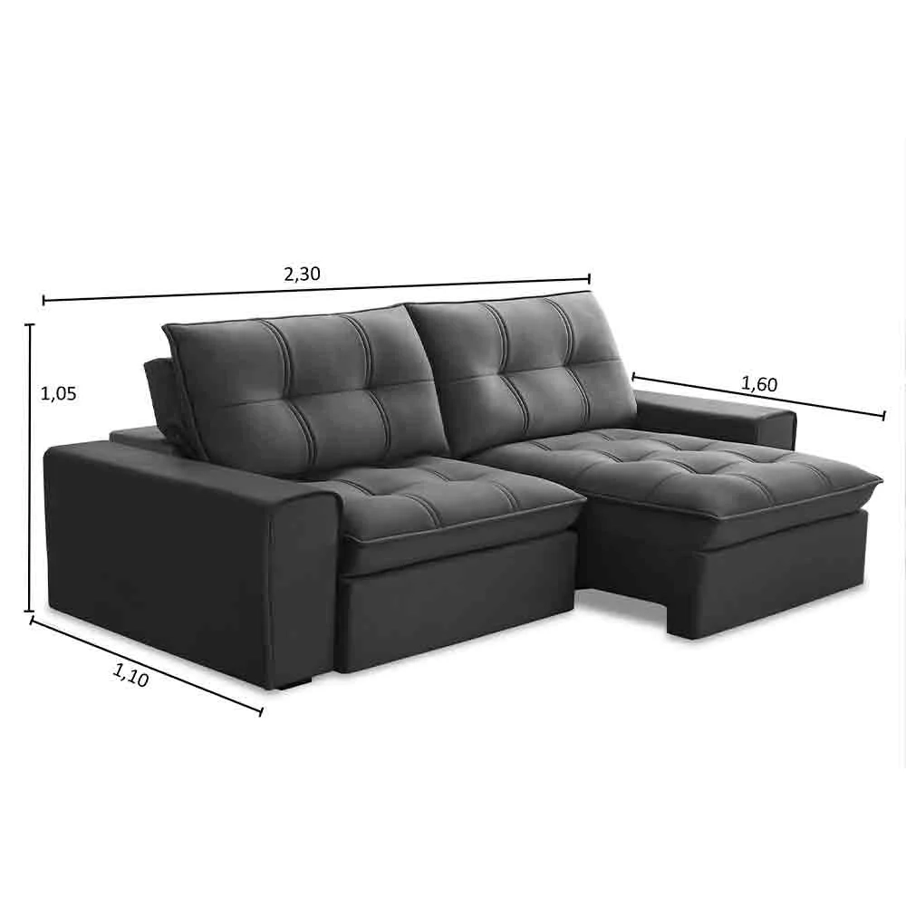 Sofá Retrátil Reclinável 3 Lugares 230cm Argon F05 Veludo Grafite - Mpozenato