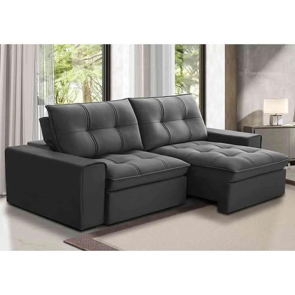 Sofá Retrátil Reclinável 3 Lugares 230cm Argon F05 Veludo Grafite - Mpozenato