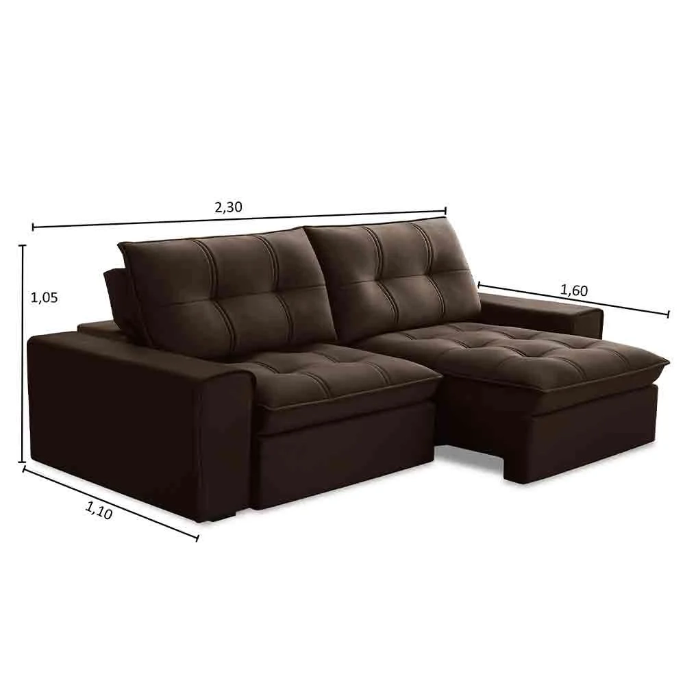 Sofá Retrátil Reclinável 3 Lugares 230cm Argon F05 Veludo Marrom - Mpozenato